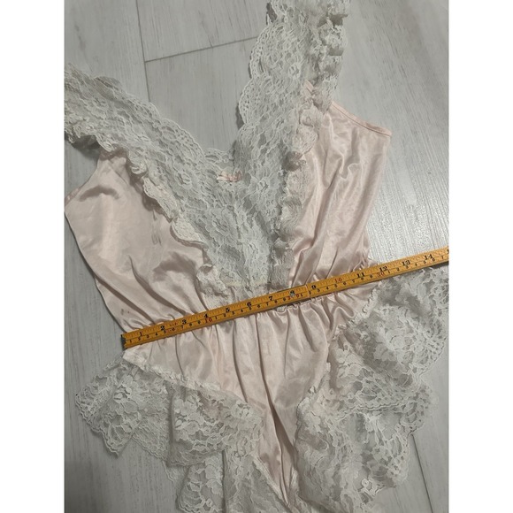 Vintage Delicates Antron Nylon Teddy Sz M - Pink / White Lace - Picture 4 of 9